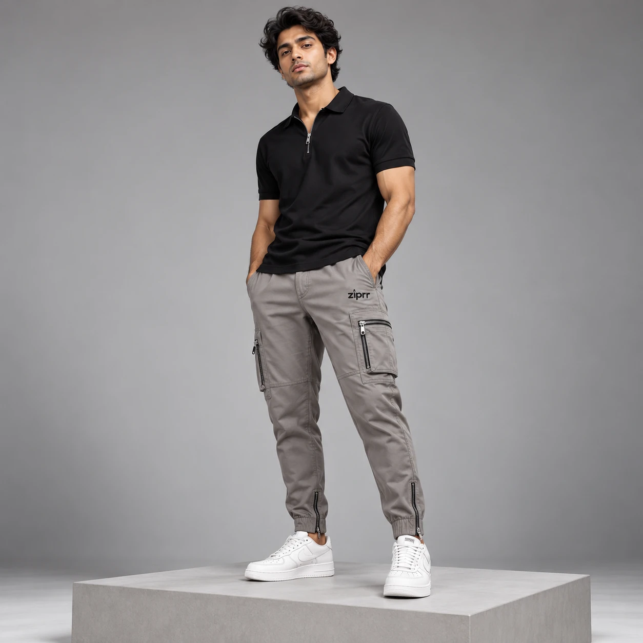 Stone Gray Utility Cargo Joggers